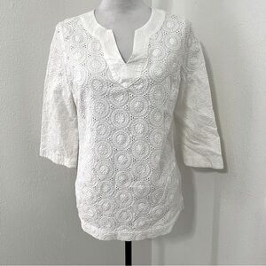 Charter Club Women’s Bohemian Eyelet Embroidered 100% Cotton V-Neck Tunic EUC